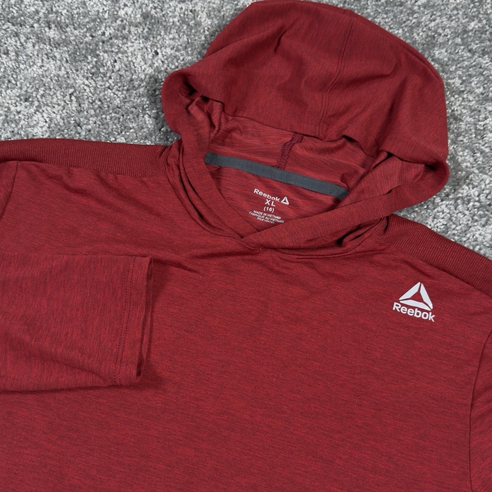 Reebok Hoodie XL Womens Red Performance Long Sleeve Logo Sweatshirt Lightweight